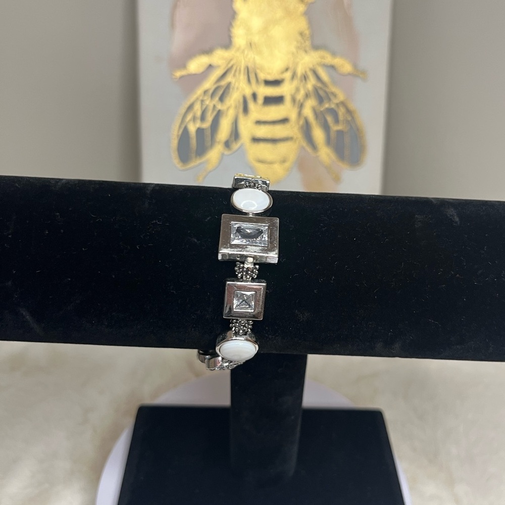 Vintage Lia Sophia "White Out" Silver Link Bracelet